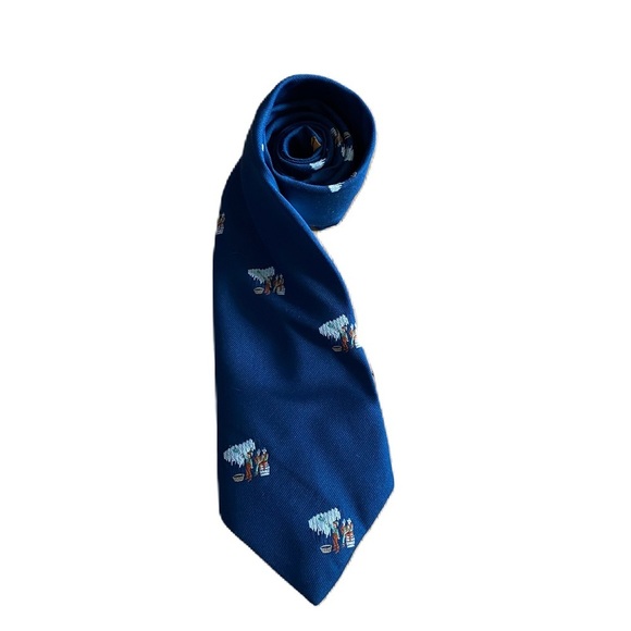 Vintage Starcy UK Neck Tie Blue German Ice Picking Tree Picking European Hungary - Picture 1 of 5